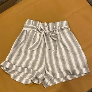 Gray & White Stripe Paperbag Shorts